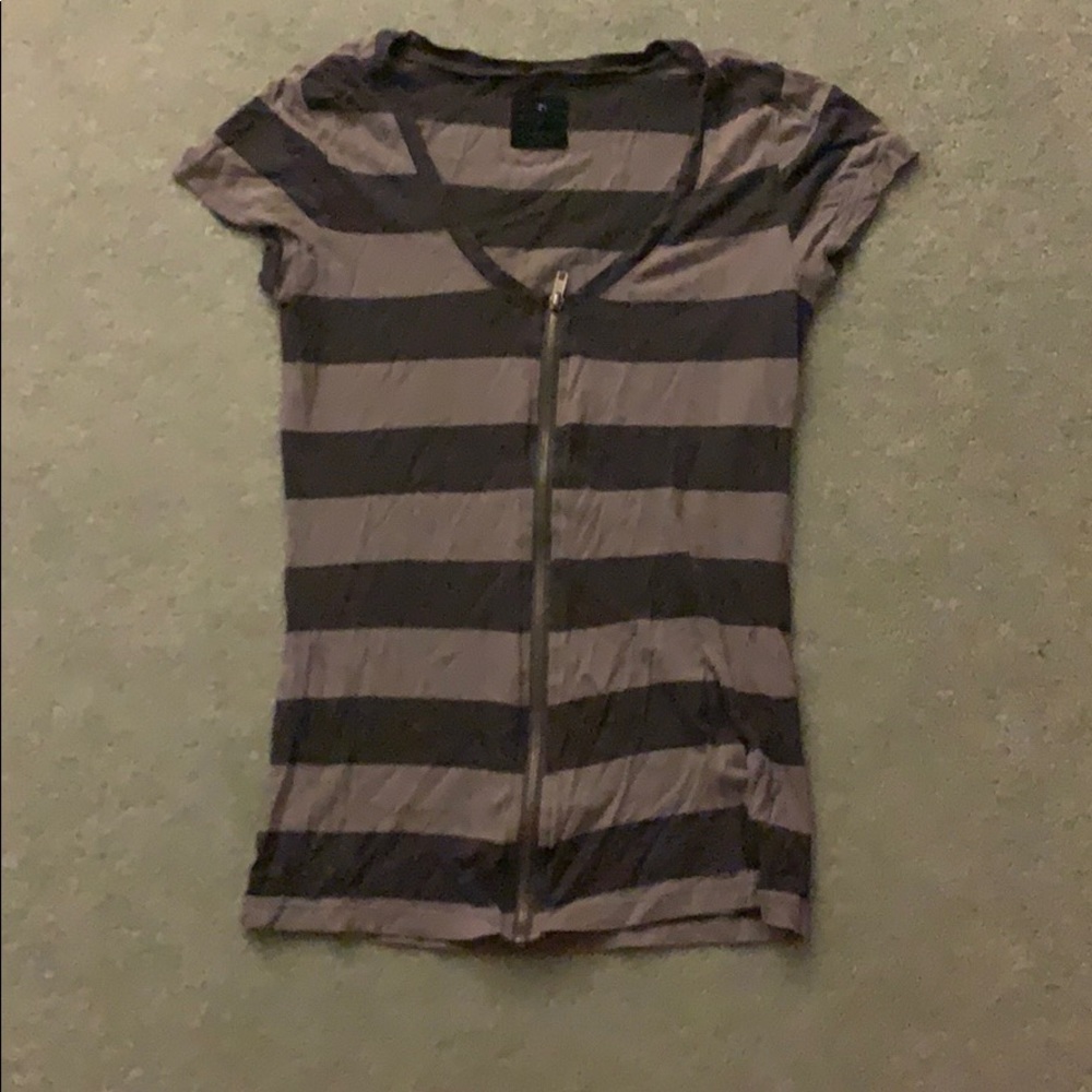 Gray and black striped zip up tee
